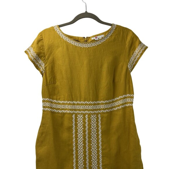 Boden Womens 10R Laura 100% Linen Embroidered Shift Dress in Tuscan Sun Yellow - Picture 14 of 16
